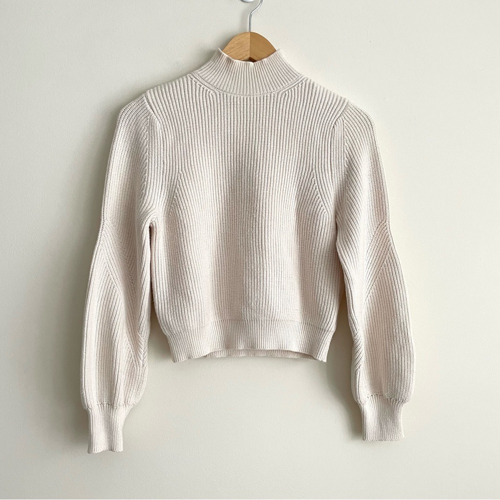 Zara Off-White Ribbed Turtleneck Sweater